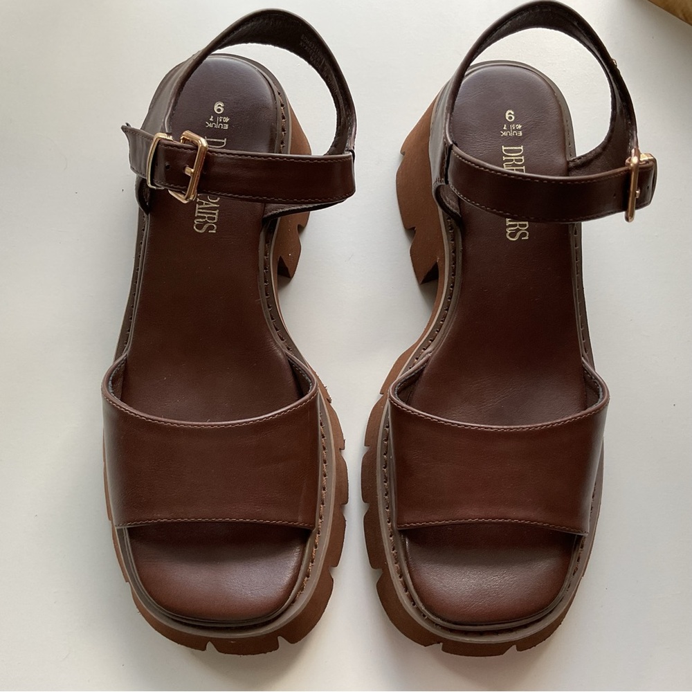 Dream Pairs Brown Platform Ankle-Strap Sandals
